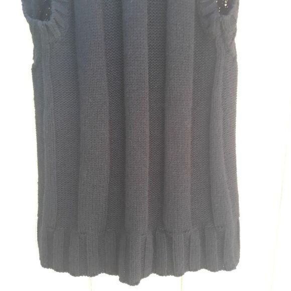 Style & Co Wool Thick Cable Knit Faux Fur Trim Open Cardigan Tunic Black Sz XS - Picture 7 of 8